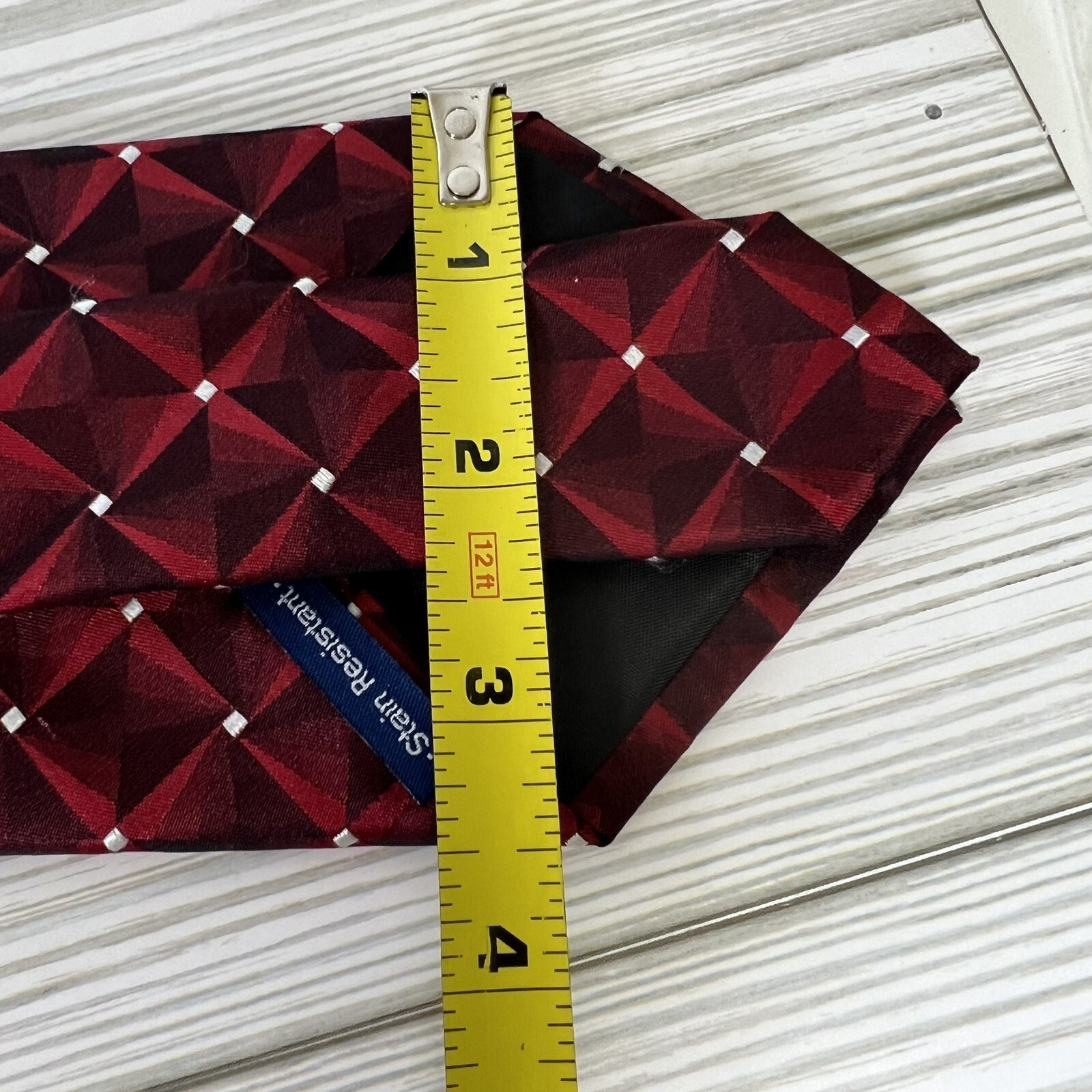 John Ashford SILK Tie Necktie Ruby Red Ivory Geom… - image 8