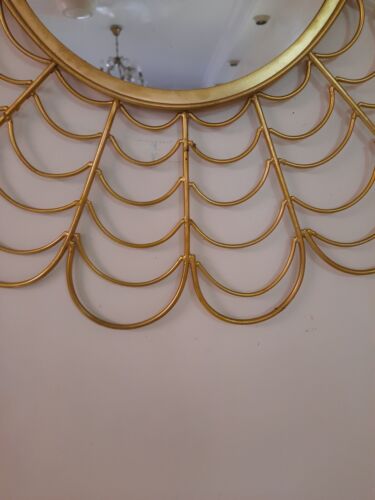 Metallo Oro Rattan Stile Deco Vintage Antico Mano Rotondo Grande Muro Arte Vetro - Foto 3 di 7