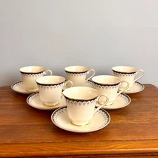 Set 6 CONSORT Royal Doulton Minton Footed Cup and Saucer Cobalt Gold Fine China