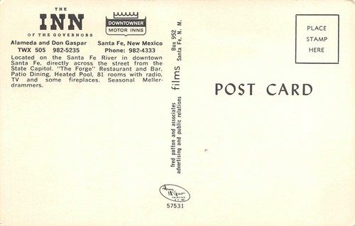 The Inn Of The Governors Hotel Street Scene Santa Fe,NM Vtg 1960's Postcard - Picture 2 of 2