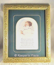 Framed Matted Baby Angel Jesus Once An Infant Small Poem w/ Ornate Gold Frame EC