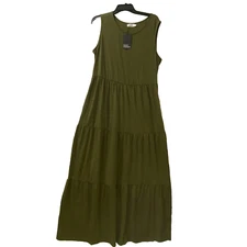 Pinup Fashion  Maxi Dress Woman's 18W Green Tiered Ruffle Sleeveless Knit Boho