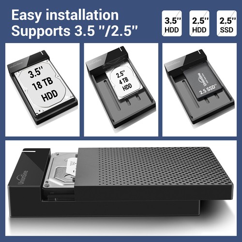 6/18TB Festplattengehäuse USB 3.0 Externes Gehäuse für 2,5/ 3,5" HDD SSD, 5Gbps - Bild 14 von 17