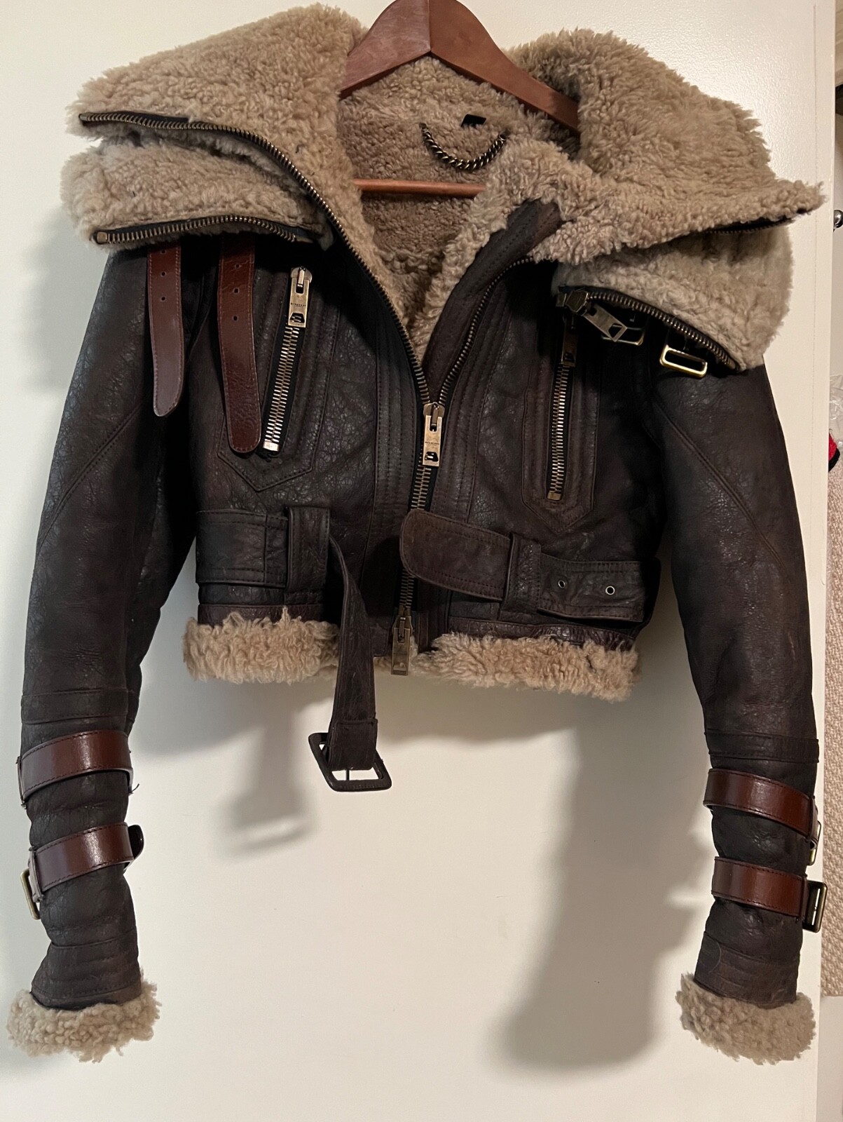 Burberry Prorsum Runway Aviator Shearling Sexy Biker Jacket 42 IT! image 9