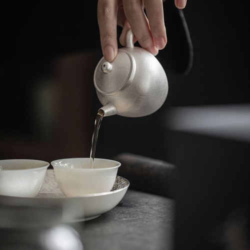 Pure Silver Tea Pot Ball Shaped Infuser Holes Sterling Silver Ceramic Pot 3.4oz - Picture 6 of 7