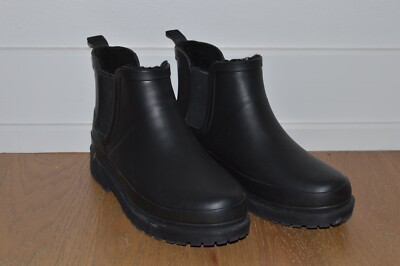 Chooka Rain Boots Delridge Chelsea Black Faux Fur Lined Waterproof Size 