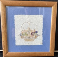 Framed Pressed Dried Flowers in Basket Art  Wildflower 10.5 x 11 SIGNED