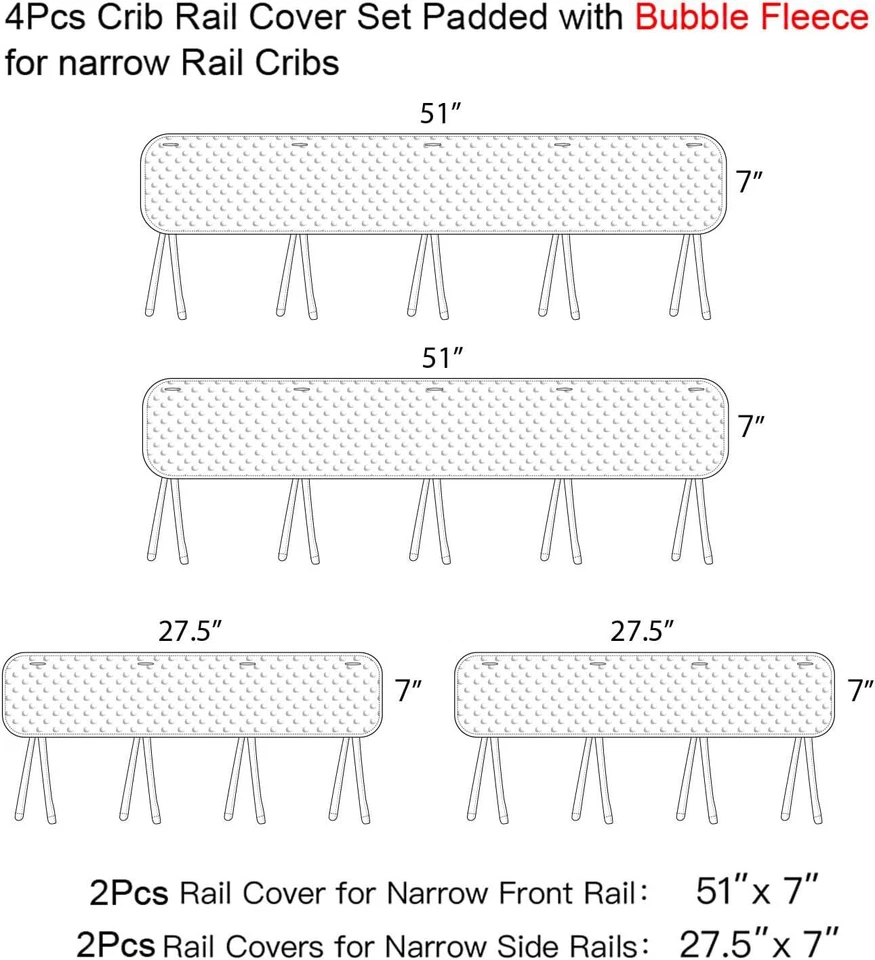4Pcs Quilted Standard Crib Rail Cover Protector Safe Teething Guard Wrap White - Image 2 of 4