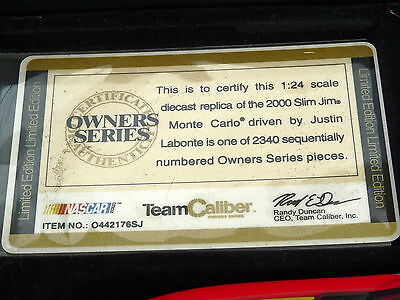 Team Caliber Justin Labonte #44 Slim Jim Diecast & COA 1 of 2340 Monte Carlo
