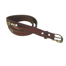 Vtg Unbranded Brown Leather Studded Belt 30" - 34" Brass Buckle Handmade Y2K