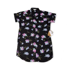 Vans Shirt Dress Women's Size M Black Floral Collared Button Front Pockets NWT
