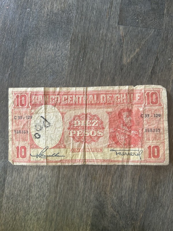 Circulated 10 Chilean Pesos Banknote From The 1947-1958 Series