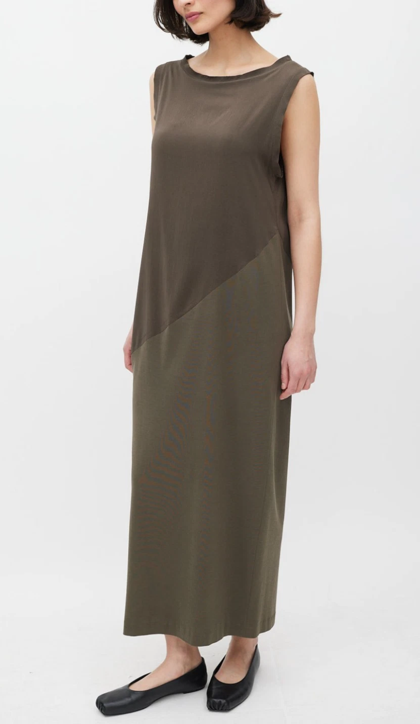 Brunello Cucinelli — Brunello Cucinelli Maxi Dress Silk Cotton Khaki Panelled Side Slit Long XL NWOT