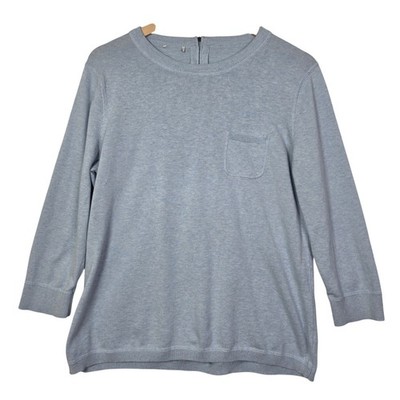 Womens Size Medium Light Blue Cotton Knit Sweater Pocket Quiet Luxury Minimalist