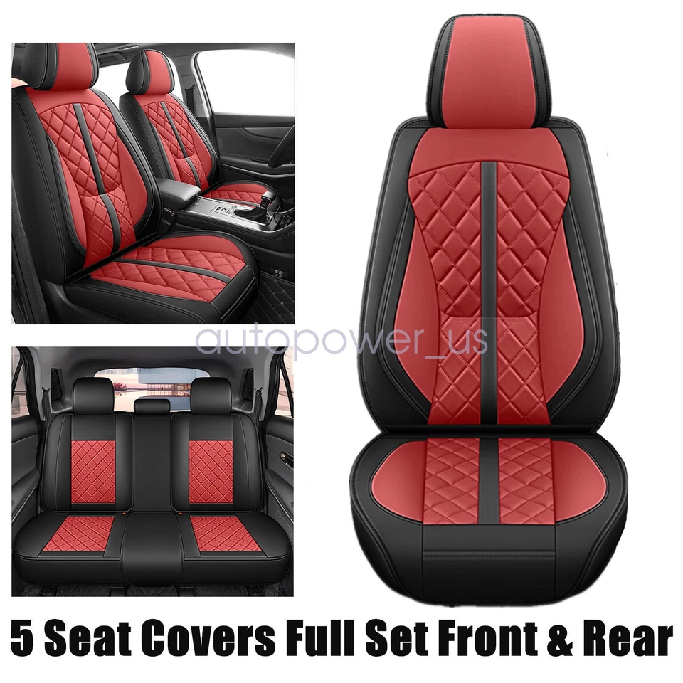 Full Set Faux Leather Front & Rear Seat Cover Black &Red For Toyota Car 5-Sits - Изображение 2 из 4