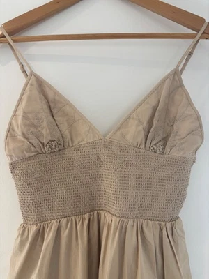Zara Womens Beige Embroidered Smocked Maxi Dress Size L Boho Cottagecore - Image 1 of 4