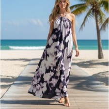 KAUFMANFRANCO Purple Halter Maxi Dress XS Vacation Party Sundress Designer $1195