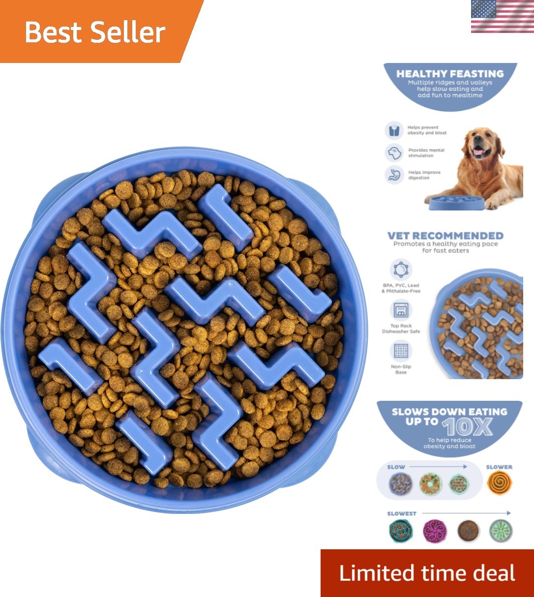 Large 4-Cup Slo Bowl for Slow Feeding - Perfect for Medium to Large Breeds
