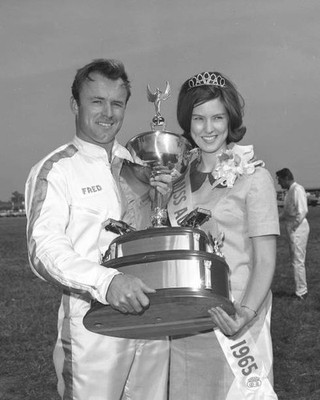 Fred Lorenzen trophy after winning National 400 NASCAR Cup race Ch- Old Photo