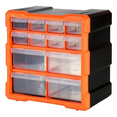 Robitronic Kleinteilemagazin mit 12 Schubladen Orange
