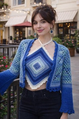 Hexagon hand crochet  Boho Retro Cardigan/coat/ Jacket 
