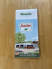 Vintage 1963 Sinclair Wisconsin Highway Road Map Fold-Out Gas Oil Blue USA