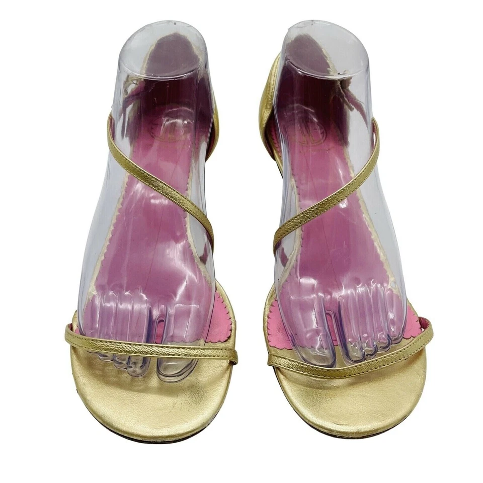 Lilly Pulitzer Tacones Altos 10 Roma Tirantes Noche Evento Arco Cuero Zapatos Dorado Foto 2 de 4