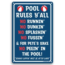 Pool Rules Yall Funny Tin Sign 12x8 Inch Outdoor Decor Metal Swimming Safety
