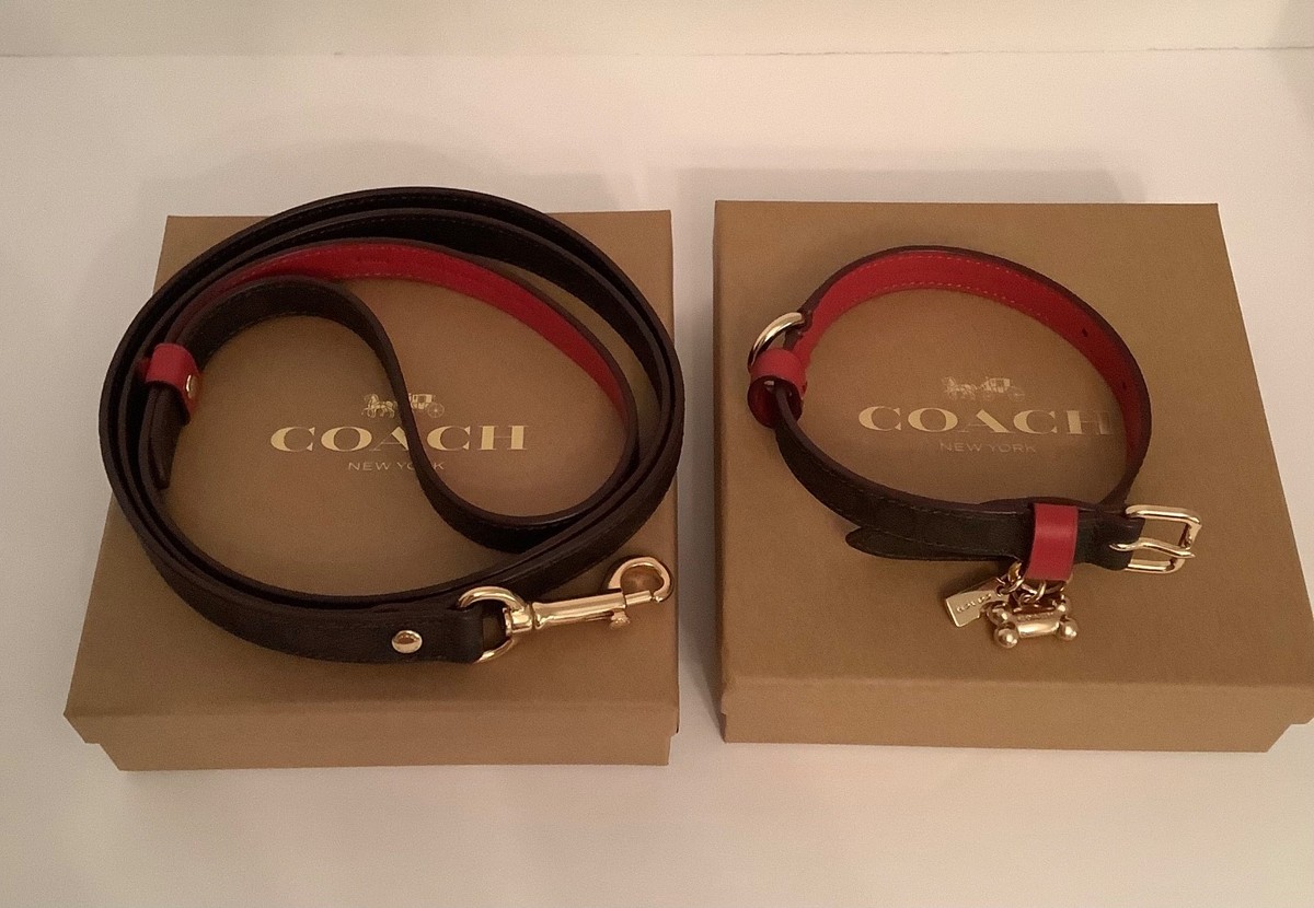 coach dog collar シグネチャー リード&首輪 セット 小型犬 COACH Brown Signature Red Leather Dog Collar Leash Set Sz Small