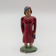 Vintage Barclay Manoil Lead Figure Woman Red Coat Miniature 1.75  Toy
