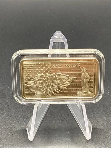 Rare Vintage Pamp 1oz .999 Fine Silver  New York Landscape Art Bar In Capsule