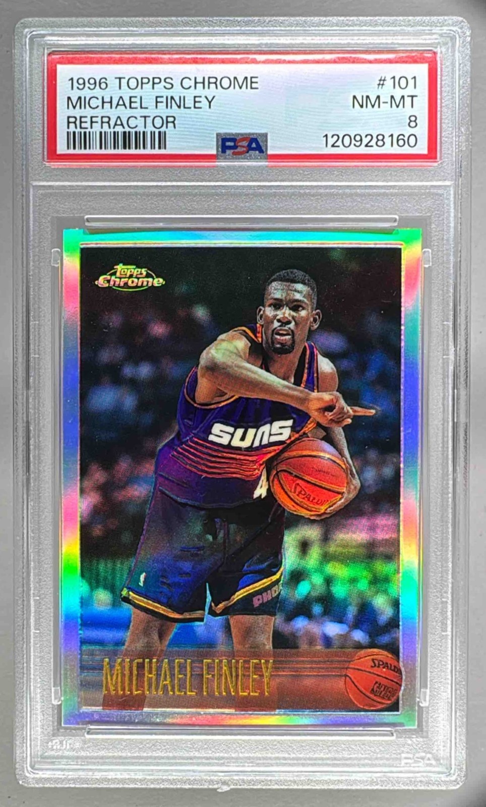 120928160 Michael Finley 1996 Topps Chrome #101 Refractor PSA 8