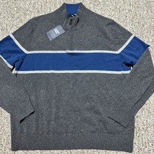 Lands End Sweater Mens XL 100 Cashmere 1/4 Zip Pullover Soft Gray Blue NWT