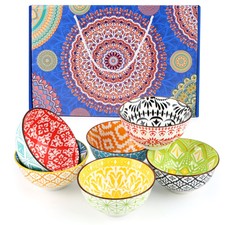 6-Pack 4.75" Colorful Bohemian Style Ceramic Rice Bowls Set, for Cereal, Dessert