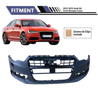 Bumper Cover For 2012-15 Audi A6 w/ Fog Light Holes Front Plastic Paint To Match