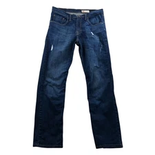 Wrangler Mens Jeans Size 38W Measured Slim Straight Blue Denim Distressed Casual