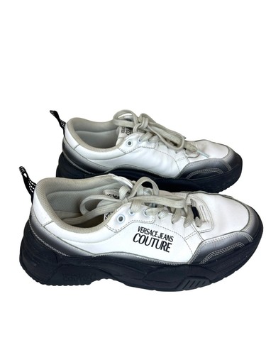 Versace Jeans Couture Men's White Black Leather Low Top Sneakers EU 42 US Size 9 - Picture 3 of 9