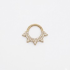 14K Gold CZ Diamond Septum Ring Hoop Nose Ring Clicker Pave Cartilage Earring