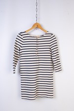 Sezane Tyra Women Cream Cotton Striped 3/4 Sleeve Dress Sz XS Made in Portugal