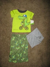 NWT Size 18 Months Jumping Beans 3 Piece Dinosaur on a Bicycle PJ's - Pajamas