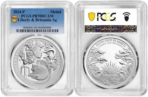 2024 P Silver Medal Liberty & Britannia PCGS PR70DCAM Gold Shield #1