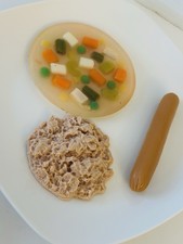 Nasco Nutrition Prop Food Faux Display Hotdog , Tuna And Vegetable Soup