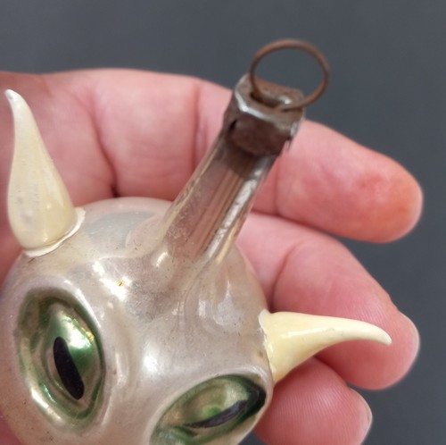 Raro adorno de Navidad antiguo de vidrio para gato de Alemania - Imagen 6 de 12