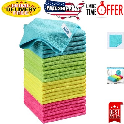 Sustainable Microfiber Cleaning Cloths - 24 Pack in 4 Color Options, 11.5 x11.5 