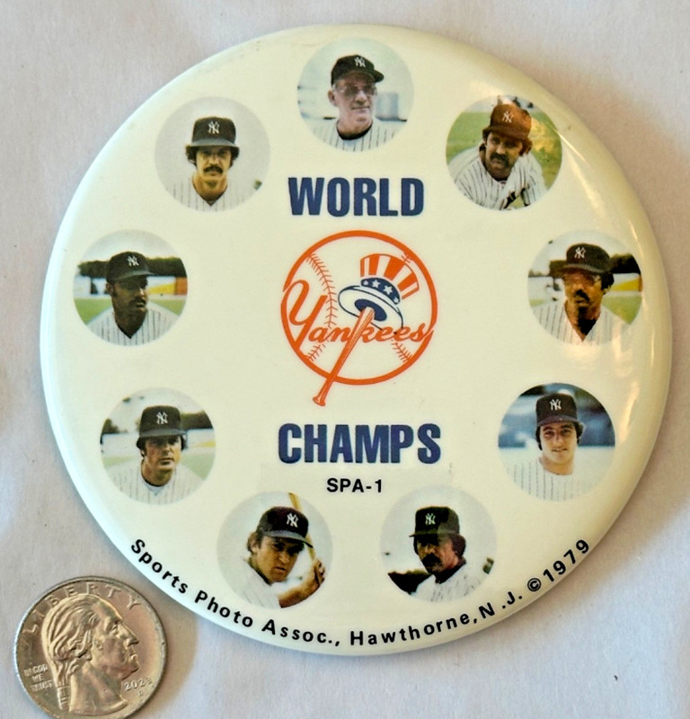 1979 NY YANKEES WORLD CHAMPS Jackson Rivers Hunter  LARGE 4" pinback button