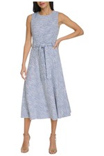 Calvin Klein Women's Tweed Jewel Neck Belted Midi Dress Serene