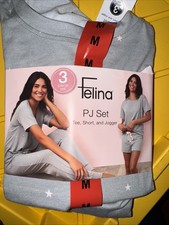 Felina Ladie's 3-Piece Lounge Set Tee Short  Jogger Gray size Medium B93