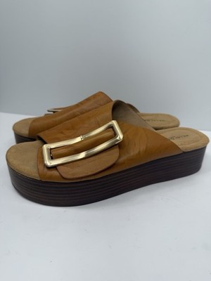 Kelsi Dagger Brooklyn Dover Platform Slide Sandals Buckle Camel Leather Size 10