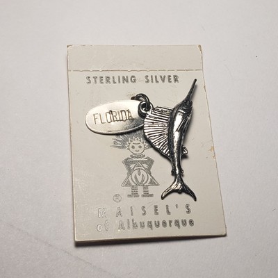 Vintage 925 Sterling Silver 3D Swordfish Charm with Florida