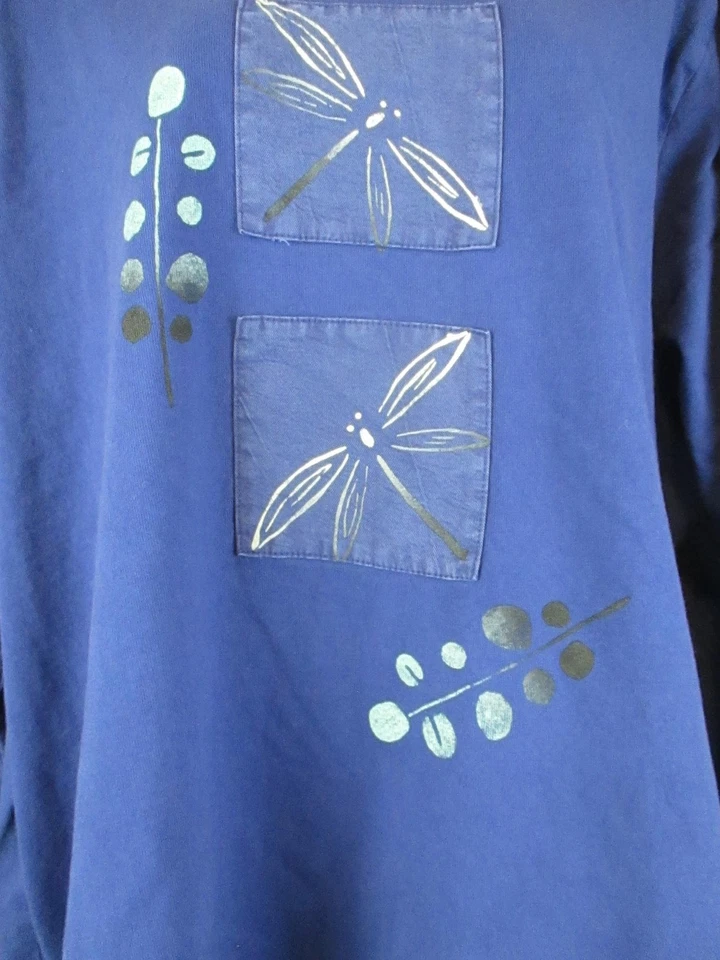 Женский пуловер Fenini 1X синий принт стрекоза туника с длинным рукавом Artsy США - Изображение 3 из 4